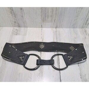 Women's Black Leather Suede D-Ring Layered Studded Belt Size L Boho Western